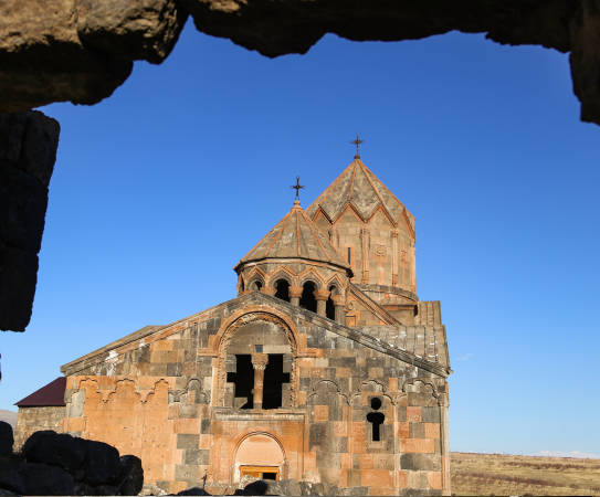 Saghmosavank Monastery at the top of Qasagh river gorge, Hovhanavank Monastery, Armenian Alphabet Park, Shopping time in Yerevan, Gum Food Market. Overnight in Yerevan